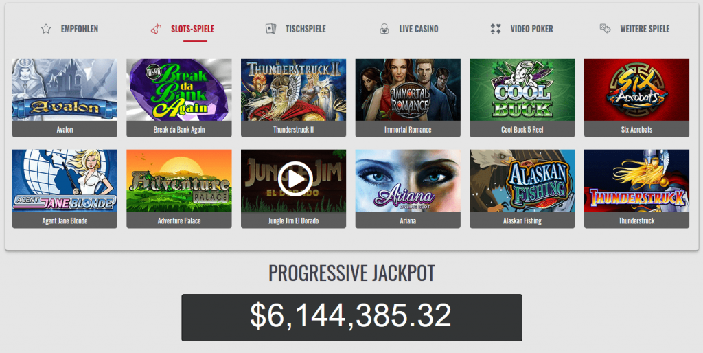 Progressiver Jackopot auf Platinum Play.